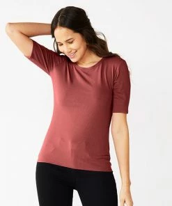 Women's Nine West Ribbed Fitted Elbow-Sleeve Tee Mocha Frosting -Nine West Shop unnamed file 238