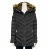 Women's Nine West Faux-Fur Hood Puffer Jacket Beige Khaki
