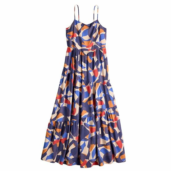 Women's Nine West Asymmetrical Tiered Maxi Dress Block Shapes Blue 2 Women's Nine West Asymmetrical Tiered Maxi Dress Block Shapes Blue - Image 2