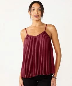Women's Nine West Pleated V-Neck Tank Vintage Wine -Nine West Shop unnamed file 2526
