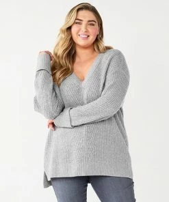 Plus Size Nine West V-Neck Stitch Front Tunic Mineral Black -Nine West Shop unnamed file 26