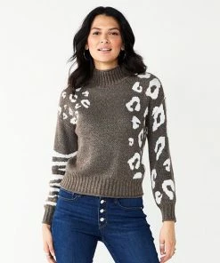Women's Nine West Mockneck Balloon Sleeve Sweater Light Fudge Animal -Nine West Shop unnamed file 265