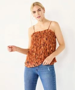 Women's Nine West Pleated Smocked Tank Black