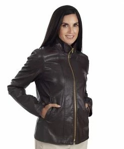 Women's Nine West Classic Faux-Leather Biker Jacket Brown -Nine West Shop unnamed file 2669