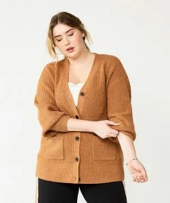 Plus Size Nine West Drop Shoulder Blouson Sleeve Cardigan Marine Coral