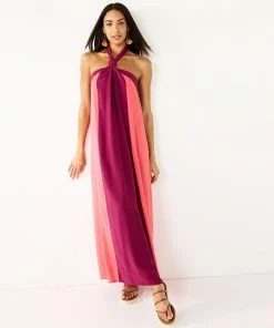 Women's Nine West Halter Neck Colorblock Maxi Dress Vintage Red Combo -Nine West Shop unnamed file 2689