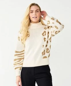 Women's Nine West Mockneck Balloon Sleeve Sweater Light Fudge Animal -Nine West Shop unnamed file 269