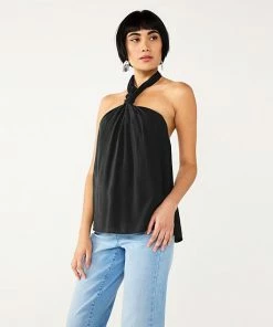 Women's Nine West Knot Halter Blouse Black Zebra