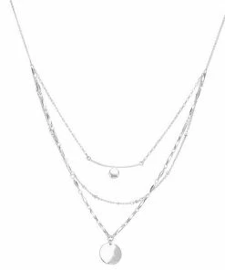 Nine West Multi-Row Circle Pendant Necklace Silver Tone