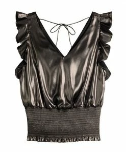 Women's Nine West Sleeveless Ruffle Smocked Hem Top Black Black -Nine West Shop unnamed file 2813
