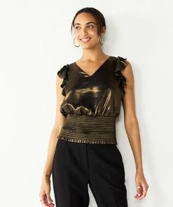 Women's Nine West Sleeveless Ruffle Smocked Hem Top Black Black -Nine West Shop unnamed file 2815