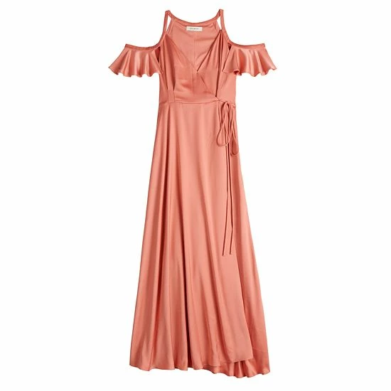 Women's Nine West Flounce Cold-Shoulder Maxi Dress Cruz Coral 3 Women's Nine West Flounce Cold-Shoulder Maxi Dress Cruz Coral - Image 3