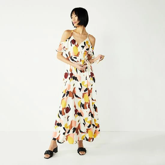 Women's Nine West Flounce Cold-Shoulder Maxi Dress Cruz Coral 4 Women's Nine West Flounce Cold-Shoulder Maxi Dress Cruz Coral - Image 4