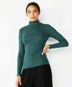 Petite Nine West Long Sleeve Fitted Turtleneck Top Green Shine Stripe -Nine West Shop unnamed file 2856