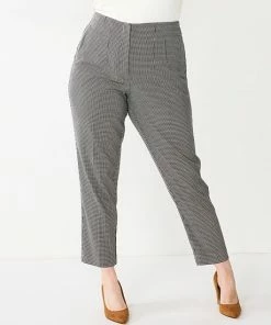 Plus Size Nine West High-Waisted Tapered Pants Navy Tan Houndstooth -Nine West Shop unnamed file 2860