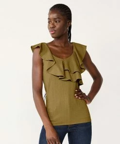 Women's Nine West Tiered Flutter Sleeveless Top Sergio Olive -Nine West Shop unnamed file 2888