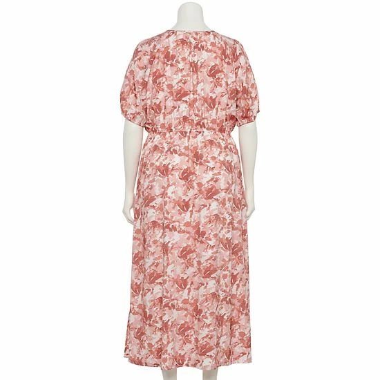 Plus Size Nine West Puff-Sleeve Chiffon Maxi Dress Yellow Floral Camo 2 Plus Size Nine West Puff-Sleeve Chiffon Maxi Dress Yellow Floral Camo - Image 2