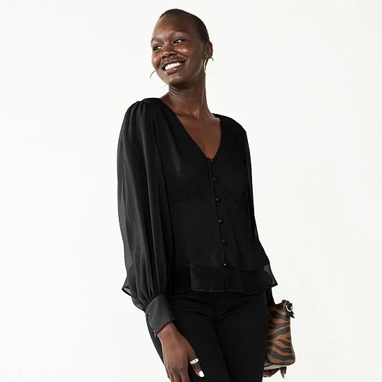 Women's Nine West Long Sleeve V-Neck Button Front Blouse Daisy Dew 5 Women's Nine West Long Sleeve V-Neck Button Front Blouse Daisy Dew - Image 5