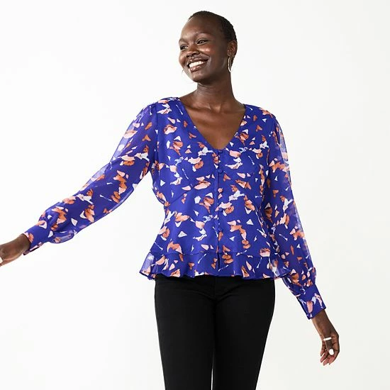 Women's Nine West Long Sleeve V-Neck Button Front Blouse Daisy Dew 7 Women's Nine West Long Sleeve V-Neck Button Front Blouse Daisy Dew - Image 7