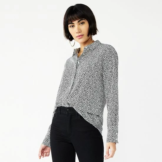 Petite Nine West Drapey Shirt Black Leopard 4 Petite Nine West Drapey Shirt Black Leopard - Image 4