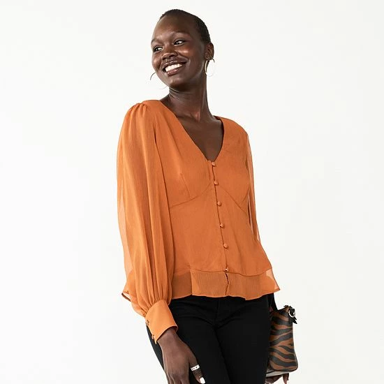 Women's Nine West Long Sleeve V-Neck Button Front Blouse Daisy Dew 10 Women's Nine West Long Sleeve V-Neck Button Front Blouse Daisy Dew - Image 10