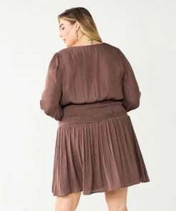 Plus Size Nine West Long Sleeve Smocked Mini Dress -Nine West Shop unnamed file 2981