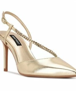 Nine West Gisha Women's Chain Link High Heel Dress Pumps Gold
