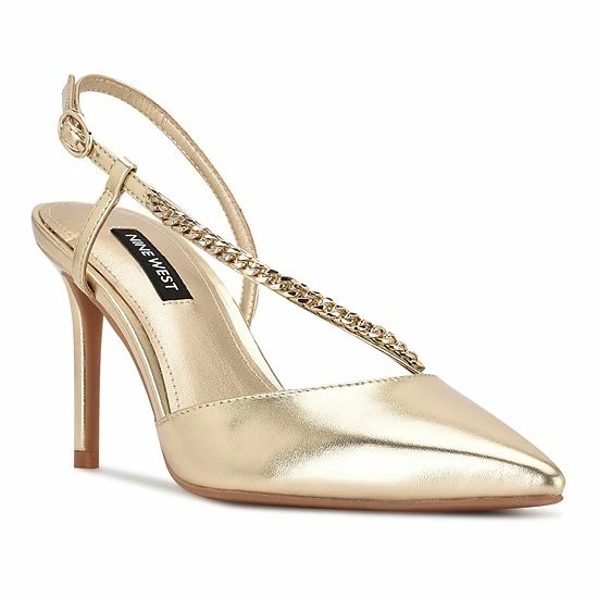 Nine West Gisha Women's Chain Link High Heel Dress Pumps Gold 1 Nine West Gisha Women's Chain Link High Heel Dress Pumps Gold