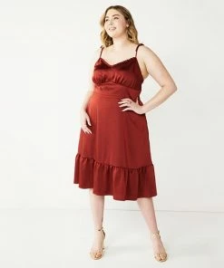 Plus Size Nine West Strappy Fit & Flare Midi Dress Marsala Flower