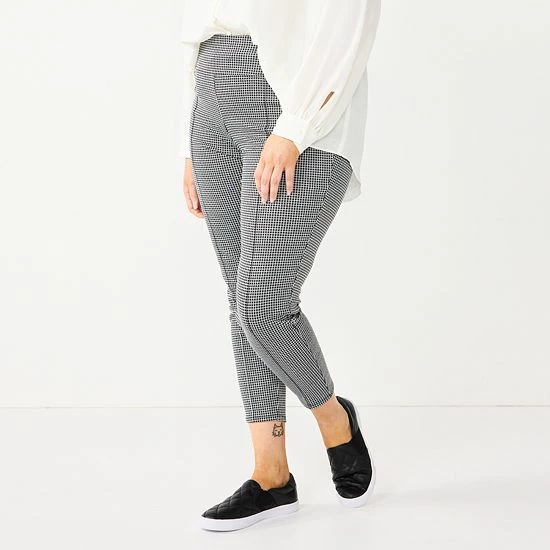 Plus Size Nine West Mid-Rise Ponte Leggings Black White Mini Check 1 Plus Size Nine West Mid-Rise Ponte Leggings Black White Mini Check