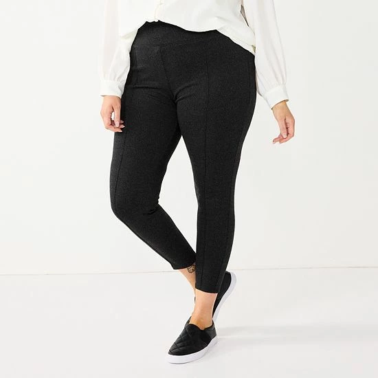 Plus Size Nine West Mid-Rise Ponte Leggings Black White Mini Check 5 Plus Size Nine West Mid-Rise Ponte Leggings Black White Mini Check - Image 5