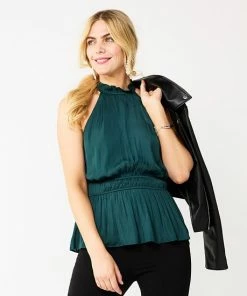 Women's Nine West Sleeveless Pleated Peplum Top Lavish Green