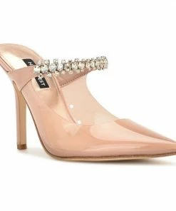 Nine West Fortun Women's Heeled Rhinestone Mules Silver Glitter