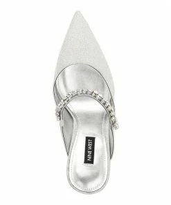 Nine West Fortun Women's Heeled Rhinestone Mules Silver Glitter 10 Nine West Fortun Women's Heeled Rhinestone Mules Silver Glitter -Nine West Shop unnamed file 3131