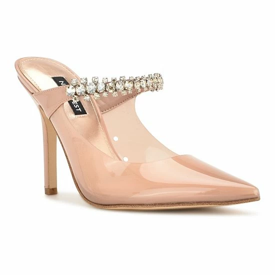 Nine West Fortun Women's Heeled Rhinestone Mules Silver Glitter 6 Nine West Fortun Women's Heeled Rhinestone Mules Silver Glitter - Image 6