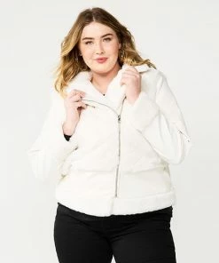 Plus Size Nine West Faux-Fur Faux-Leather Moto Jacket
