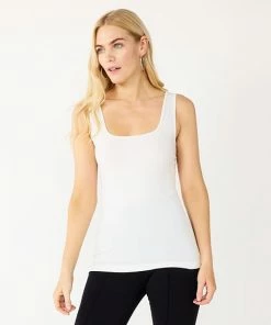 Petite Nine West Squareneck Seamless Tank White