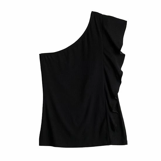Women's Nine West One-Shoulder Flutter Sleeve Top Black 2 Women's Nine West One-Shoulder Flutter Sleeve Top Black - Image 2