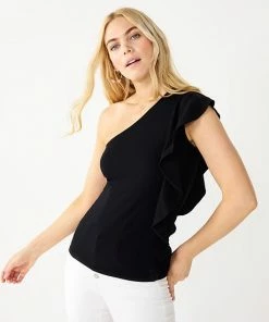 Women's Nine West One-Shoulder Flutter Sleeve Top Black 10 Women's Nine West One-Shoulder Flutter Sleeve Top Black -Nine West Shop unnamed file 3180