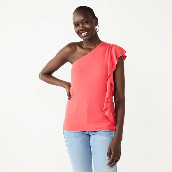 Women's Nine West One-Shoulder Flutter Sleeve Top Black 6 Women's Nine West One-Shoulder Flutter Sleeve Top Black - Image 6