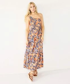 Women's Nine West One-Shoulder Smocked Maxi Dress Abstract Fronds -Nine West Shop unnamed file 3204