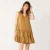 Petite Nine West Button-Front Tiered Drop-Waist Dress Broken Leaves