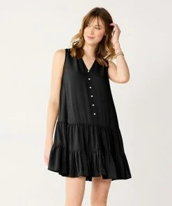 Petite Nine West Button-Front Tiered Drop-Waist Dress Broken Leaves -Nine West Shop unnamed file 3221