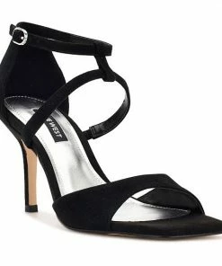 Nine West Sighs Women's Suede Dress Sandals Black Suede