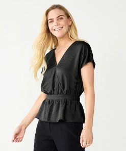 Petite Nine West Short Sleeve Peplum Wrap Top Mineral Black -Nine West Shop unnamed file 3243