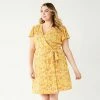 Plus Size Nine West Flutter Sleeve Wrap Dress Yellow Brushy Multi