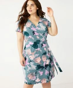 Plus Size Nine West Flutter Sleeve Wrap Dress Yellow Brushy Multi -Nine West Shop unnamed file 3273