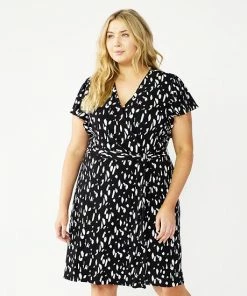 Plus Size Nine West Flutter Sleeve Wrap Dress Yellow Brushy Multi -Nine West Shop unnamed file 3275