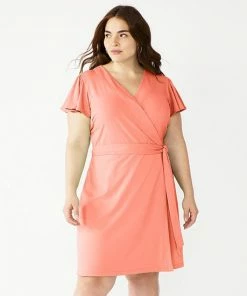 Plus Size Nine West Flutter Sleeve Wrap Dress Yellow Brushy Multi -Nine West Shop unnamed file 3279