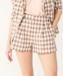 Women's Nine West High Rise Walking Shorts Mocha Frosting Plaid -Nine West Shop unnamed file 3313